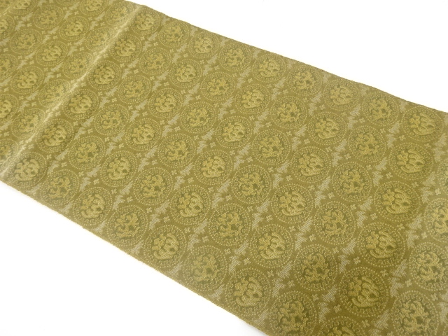 JAPANESE KIMONO / ANTIQUE NAGOYA OBI / SILK / TSUMUGI / WOVEN SHOSOIN PATTERN